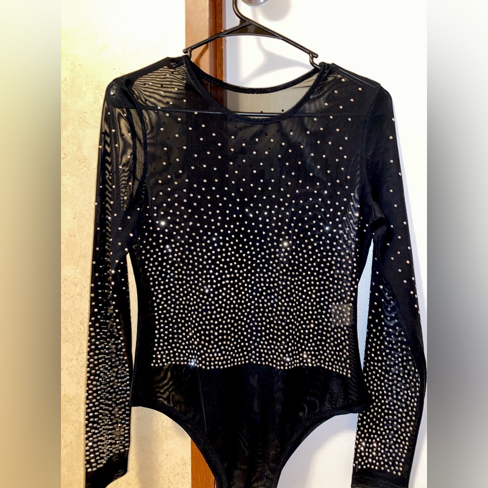 Boutique Black Mesh Rhinestone Bodysuit! Size Medium! NWOT!!!